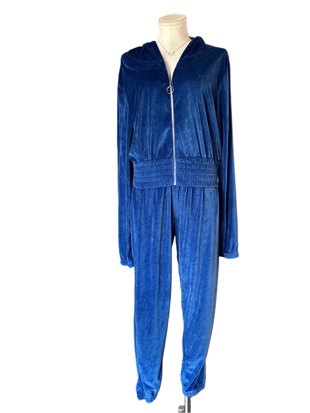 Y2K Velour Tracksuit Set Royal Blue - Plus Size 1X
